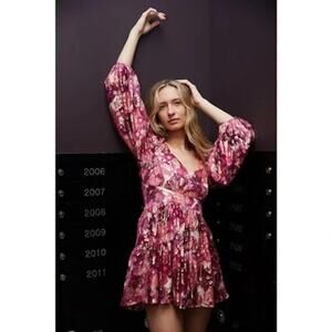 LoveShackFancy Willis Metallic Mini Dress Pre-Dawn Sky Size Medium